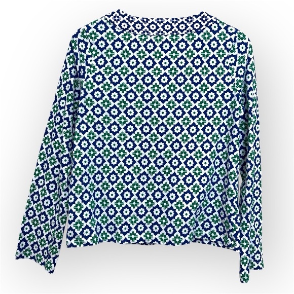 Boden Doublecloth Blouson sleeve 100%Cotton top, navy green and white, sz 6 NWOT - Picture 5 of 13